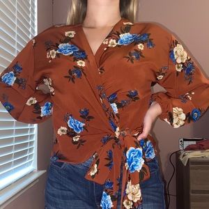 rustic orange floral blouse